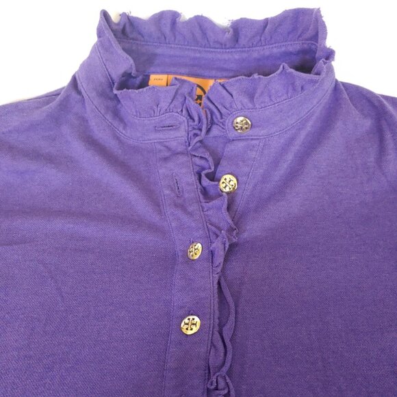 US$125 Tory Burch Lidia Long Sleeve Ruffle Polo Shirt Top Blouse Size S EUC Peru - Picture 2 of 11